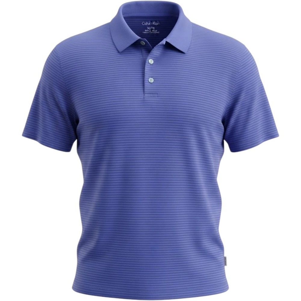 Calvin Klein Mens XL Blue Pinstripe Short Sleeve Cotton Polo Shirt